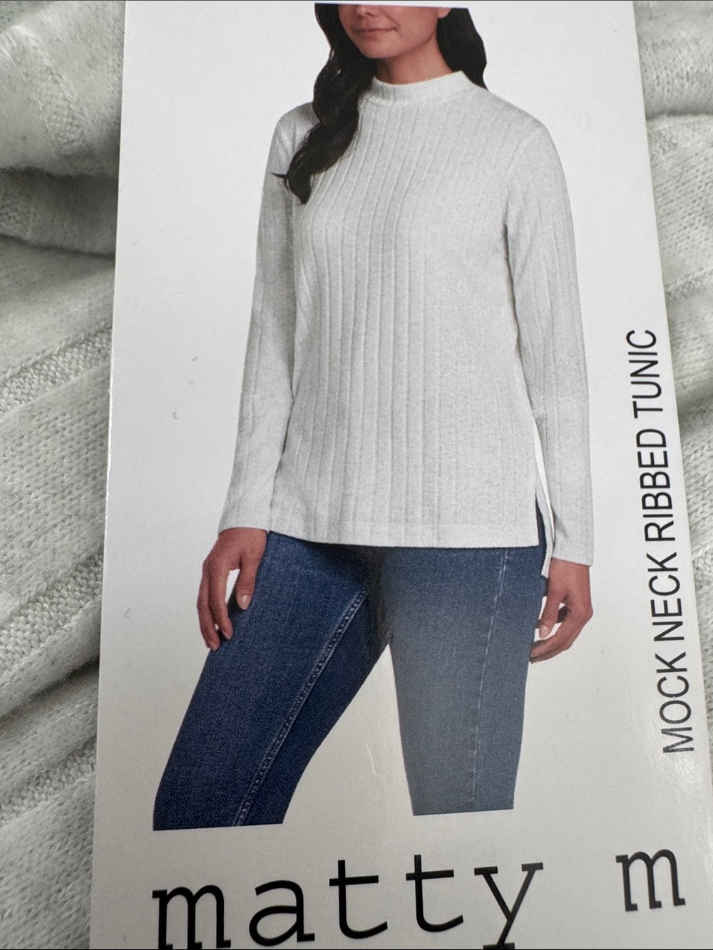 Matty M Cream Ribbed Mock Neck Tunic Sweater